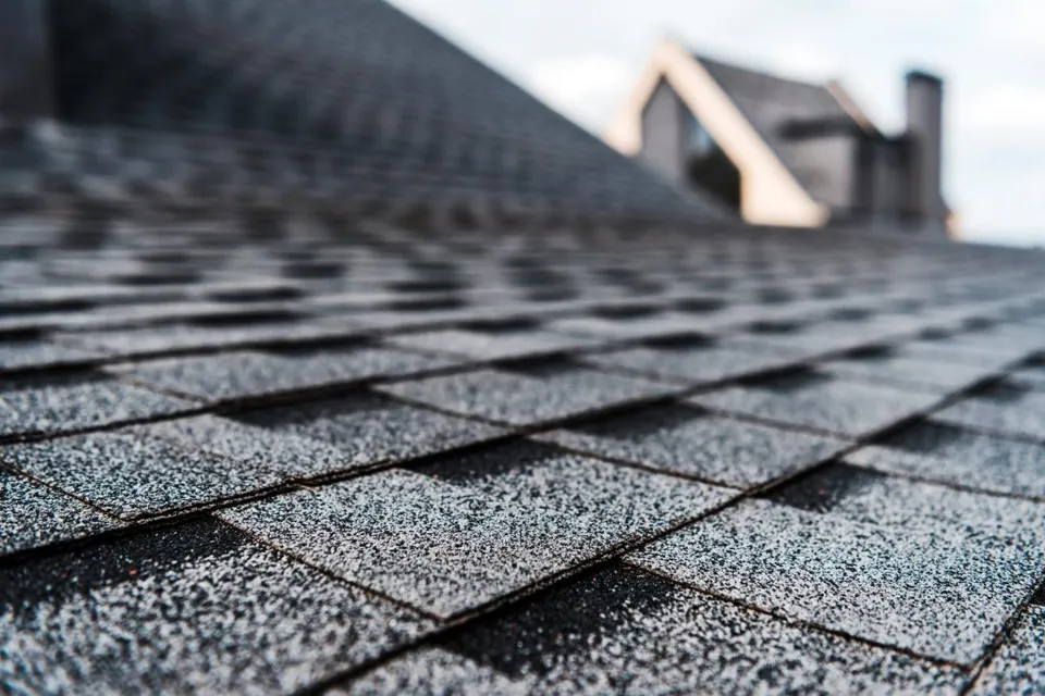 Roof repair technician inspecting roof shingles in Miami