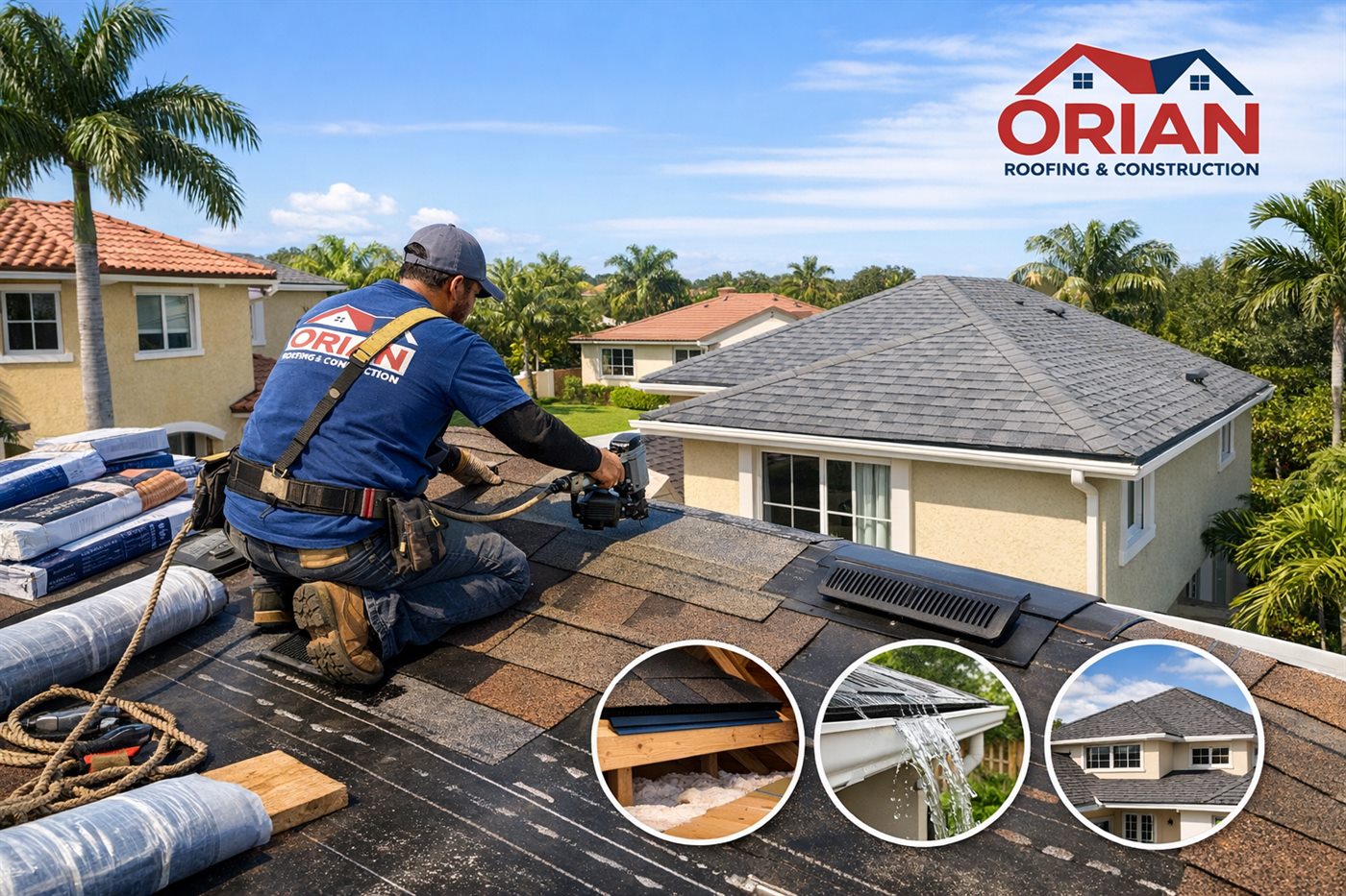 Orian Roofing team working on Miami roofing installation