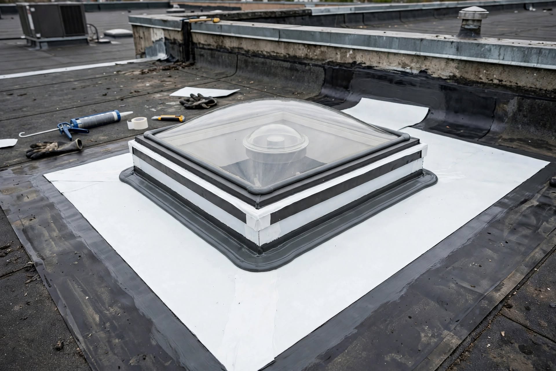 Rooftop skylight and flashing repair
