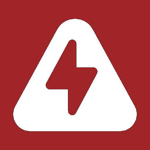 White lightning bolt inside a triangle on a red background, symbolizing energy or power.