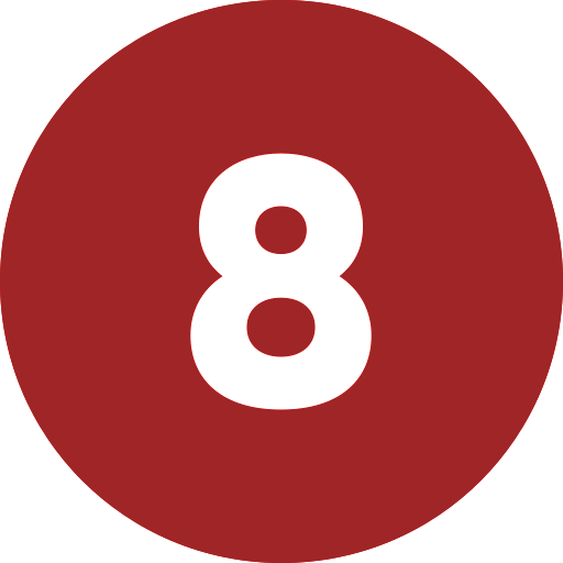 Red circular icon featuring the number 8 in bold white font, commonly used in digital applications and design.